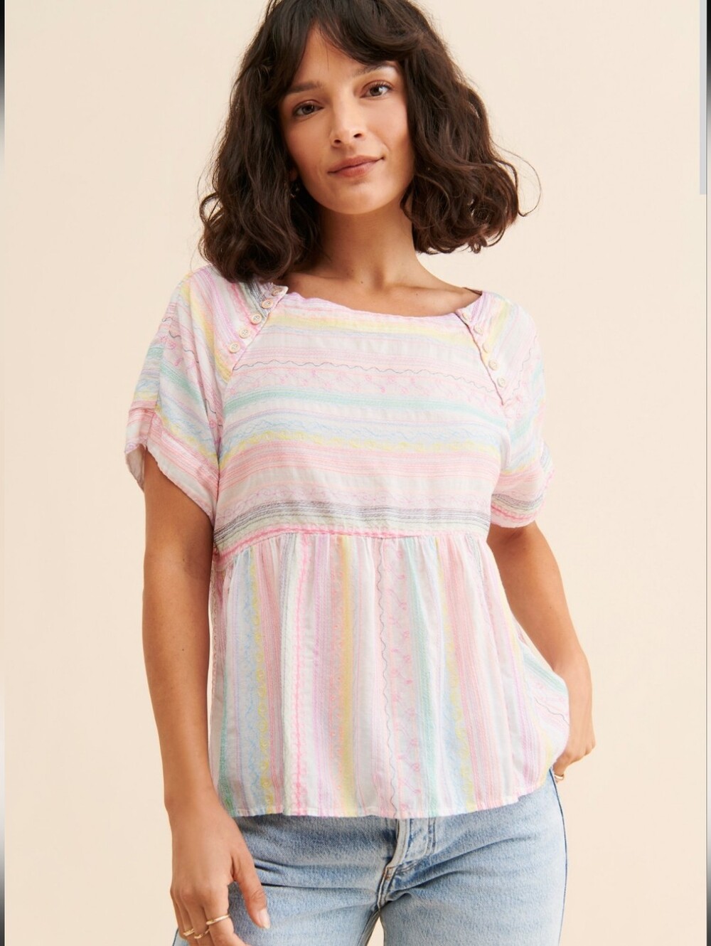 Anthropologie Letty Embroidered Babydoll Blouse Size M